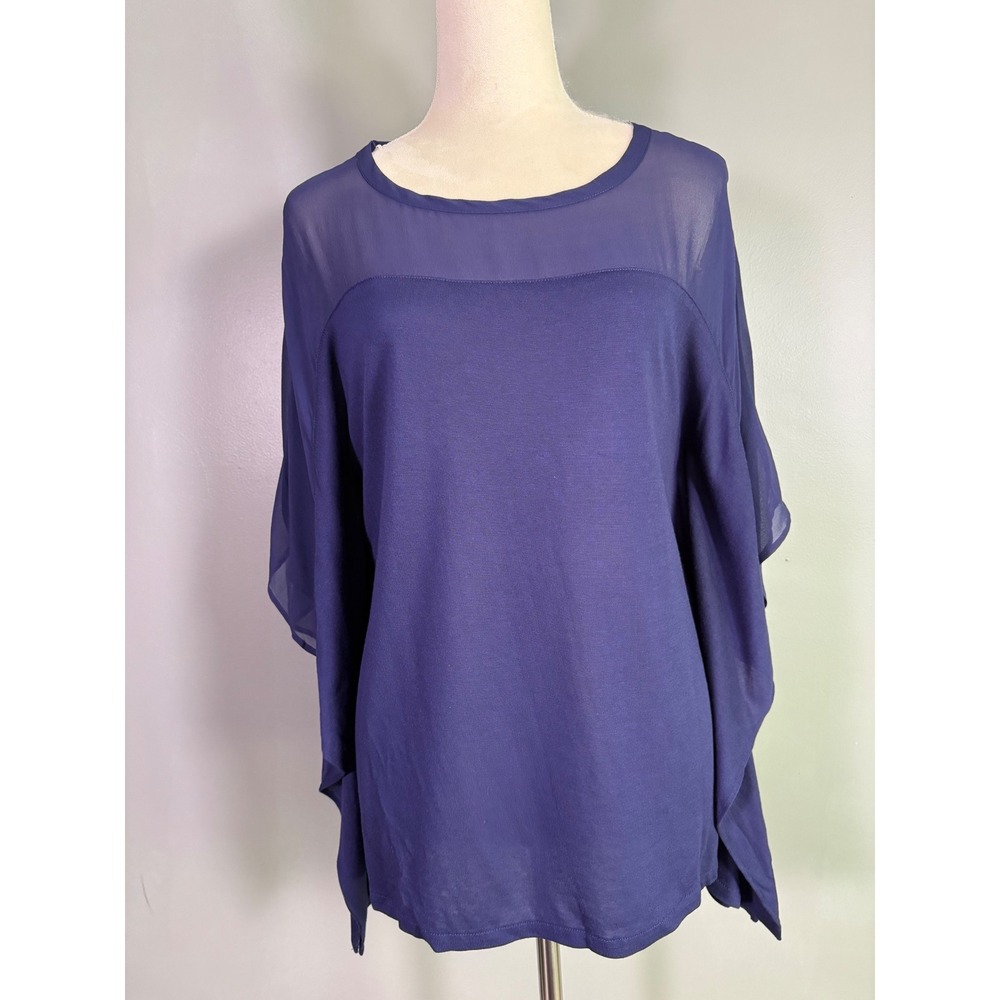 Ted Baker Top Womens 3 M Silk Modal Sheer Batwing Blouse Ethereal Resort Glam